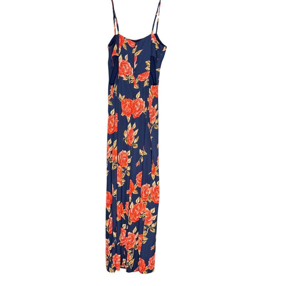 Leith Women's sz Large Jumpsuit Sleeveless Cut Out Sides Navy Floral Boho
